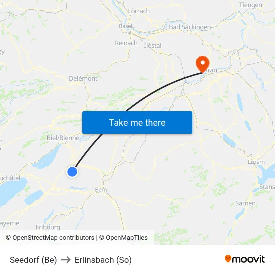 Seedorf (Be) to Erlinsbach (So) map