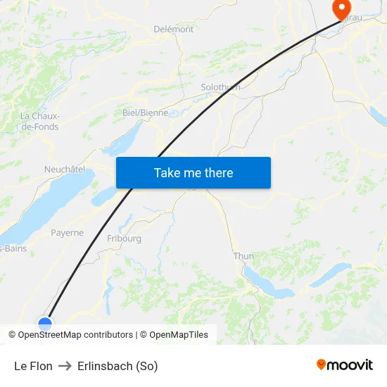 Le Flon to Erlinsbach (So) map