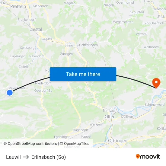 Lauwil to Erlinsbach (So) map