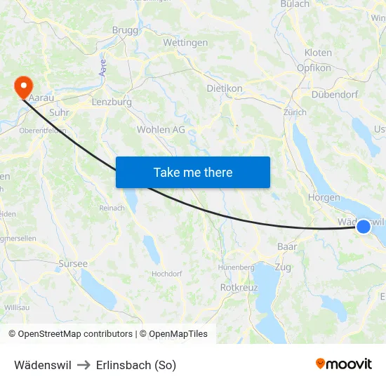 Wädenswil to Erlinsbach (So) map