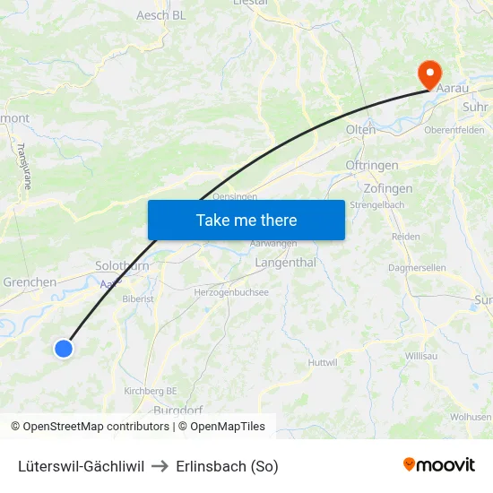 Lüterswil-Gächliwil to Erlinsbach (So) map