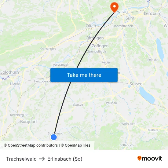Trachselwald to Erlinsbach (So) map