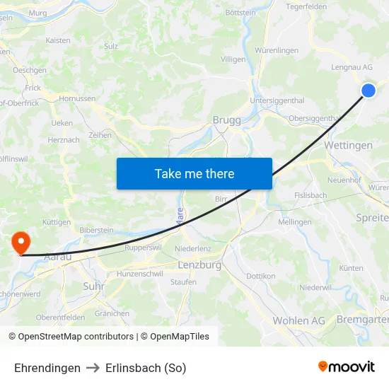Ehrendingen to Erlinsbach (So) map