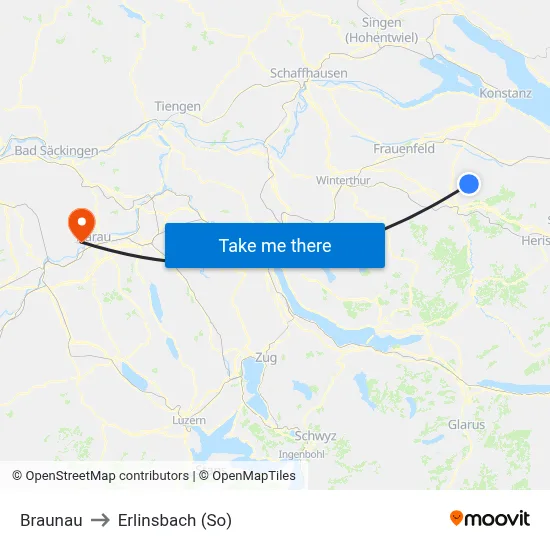 Braunau to Erlinsbach (So) map