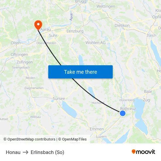Honau to Erlinsbach (So) map