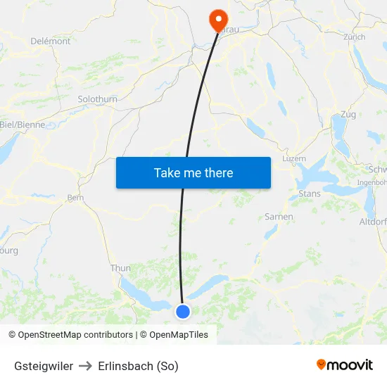 Gsteigwiler to Erlinsbach (So) map