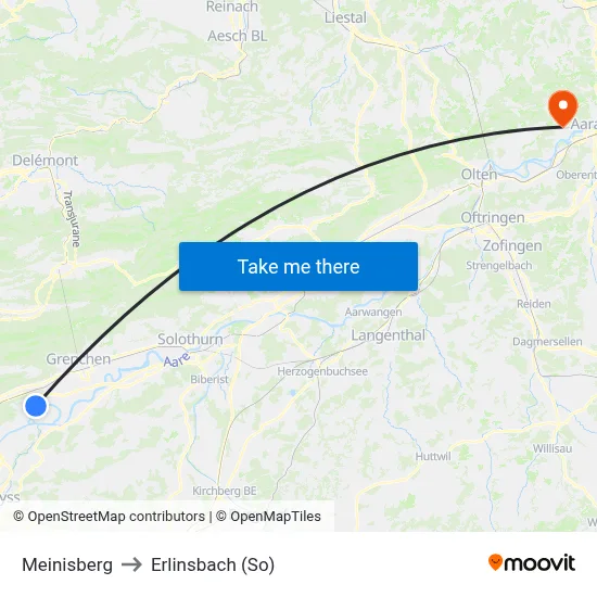 Meinisberg to Erlinsbach (So) map