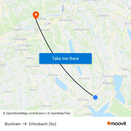 Buchrain to Erlinsbach (So) map