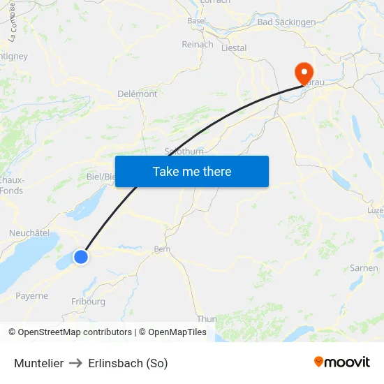 Muntelier to Erlinsbach (So) map