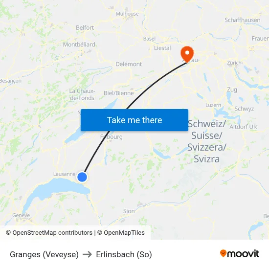 Granges (Veveyse) to Erlinsbach (So) map