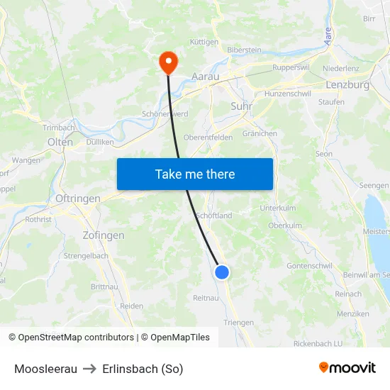 Moosleerau to Erlinsbach (So) map