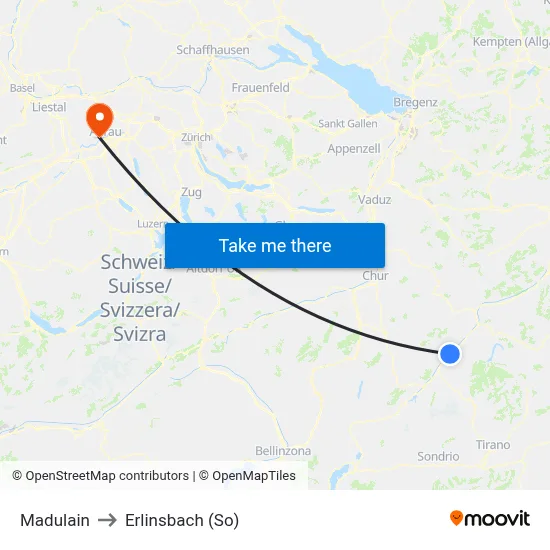 Madulain to Erlinsbach (So) map