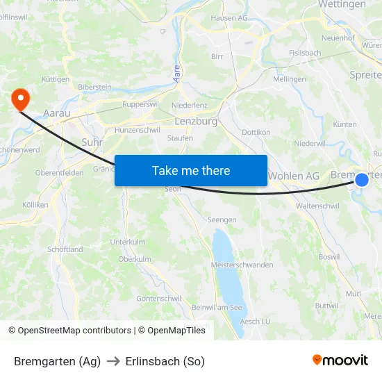 Bremgarten (Ag) to Erlinsbach (So) map