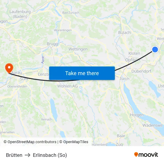 Brütten to Erlinsbach (So) map