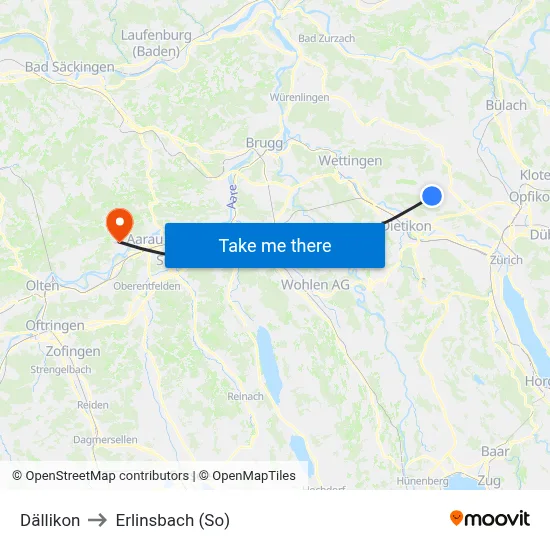 Dällikon to Erlinsbach (So) map