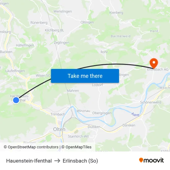 Hauenstein-Ifenthal to Erlinsbach (So) map