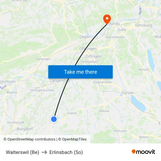 Walterswil (Be) to Erlinsbach (So) map