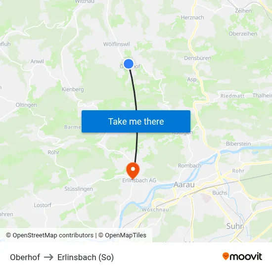 Oberhof to Erlinsbach (So) map
