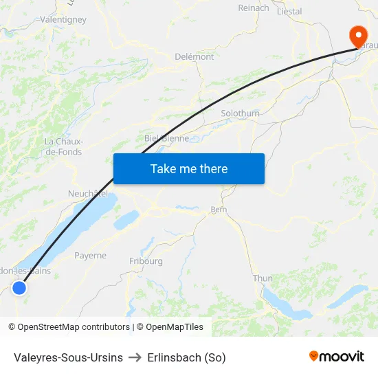 Valeyres-Sous-Ursins to Erlinsbach (So) map