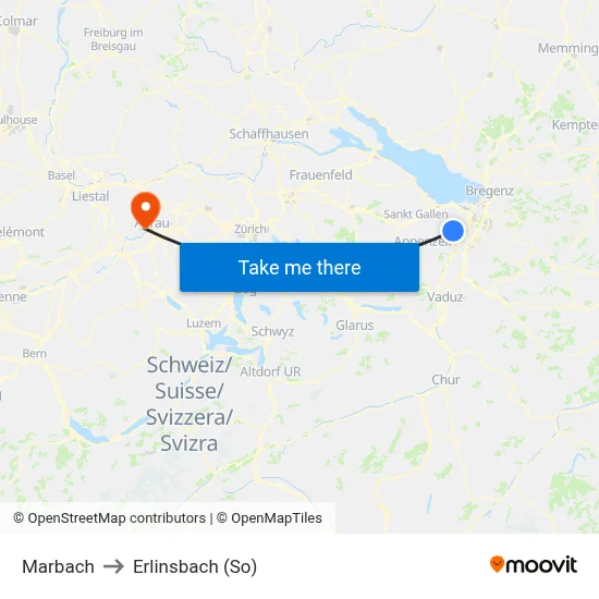 Marbach to Erlinsbach (So) map