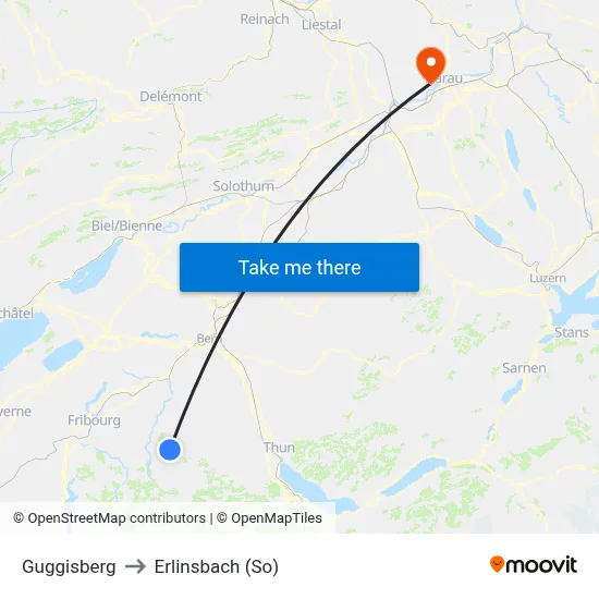 Guggisberg to Erlinsbach (So) map