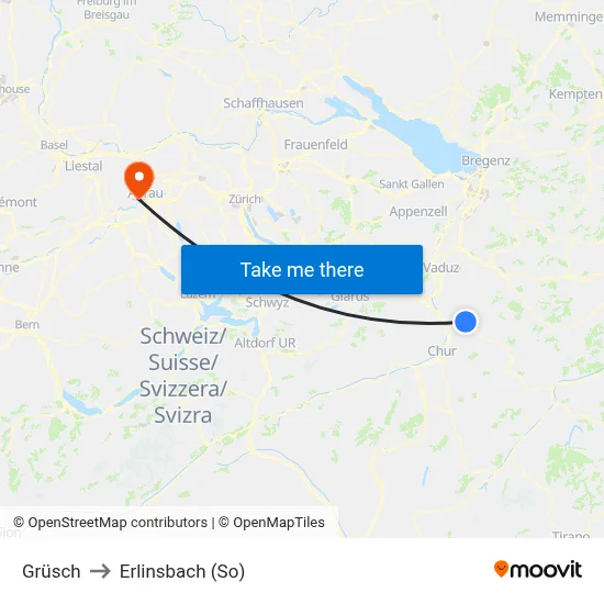 Grüsch to Erlinsbach (So) map