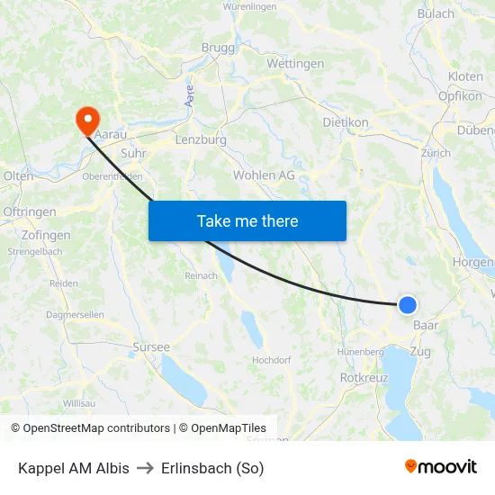 Kappel AM Albis to Erlinsbach (So) map