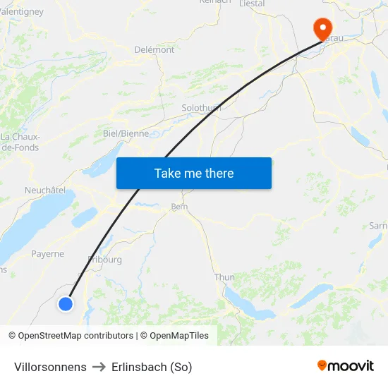 Villorsonnens to Erlinsbach (So) map
