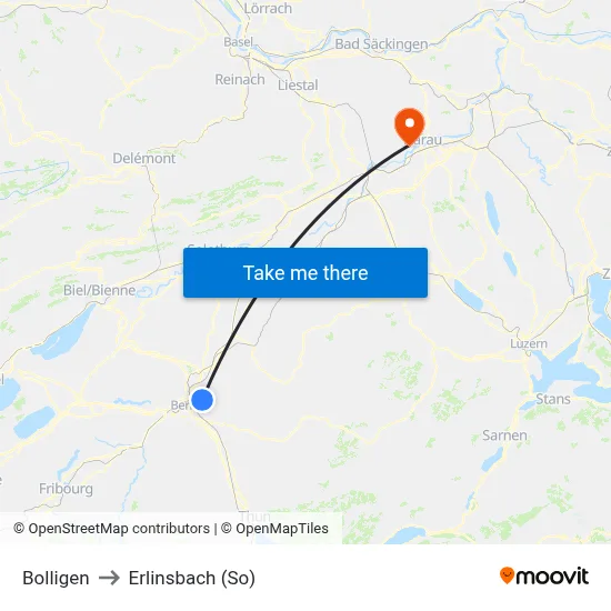 Bolligen to Erlinsbach (So) map
