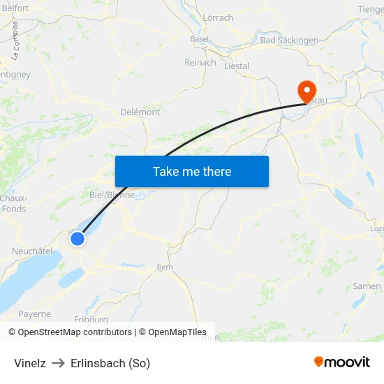 Vinelz to Erlinsbach (So) map