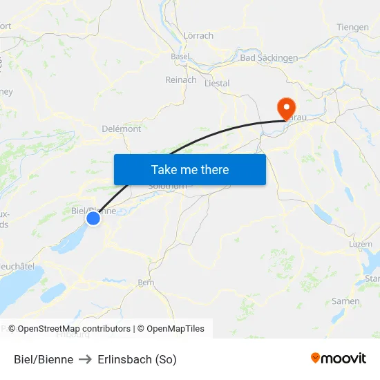 Biel/Bienne to Erlinsbach (So) map