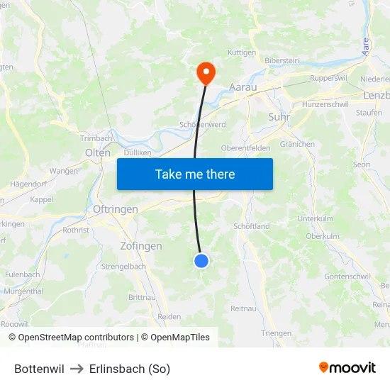 Bottenwil to Erlinsbach (So) map