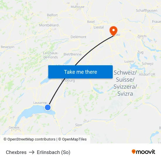 Chexbres to Erlinsbach (So) map