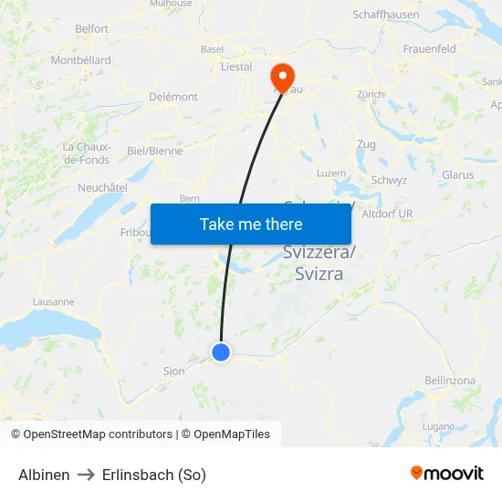 Albinen to Erlinsbach (So) map