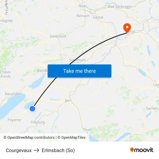 Courgevaux to Erlinsbach (So) map