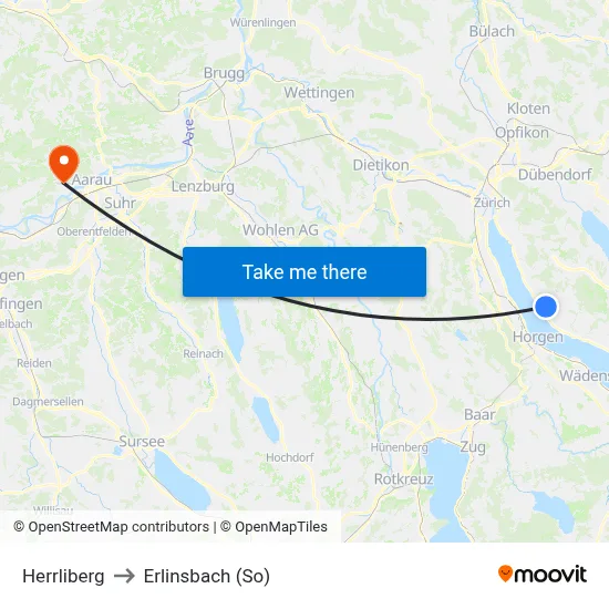 Herrliberg to Erlinsbach (So) map