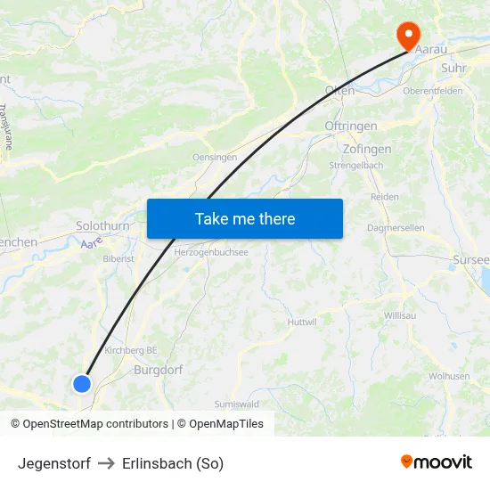Jegenstorf to Erlinsbach (So) map