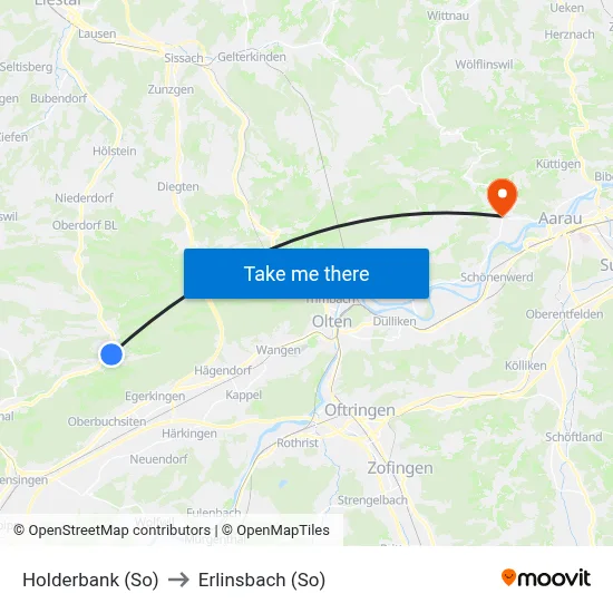 Holderbank (So) to Erlinsbach (So) map