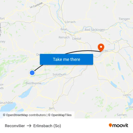 Reconvilier to Erlinsbach (So) map