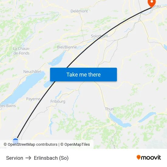Servion to Erlinsbach (So) map