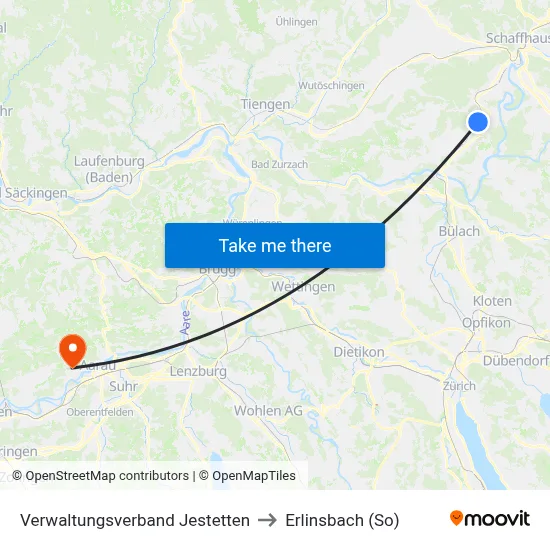 Verwaltungsverband Jestetten to Erlinsbach (So) map