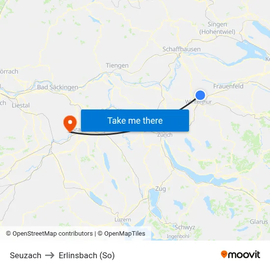 Seuzach to Erlinsbach (So) map