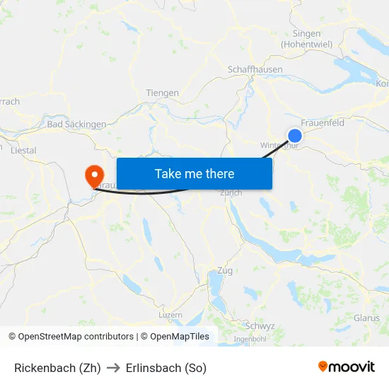 Rickenbach (Zh) to Erlinsbach (So) map