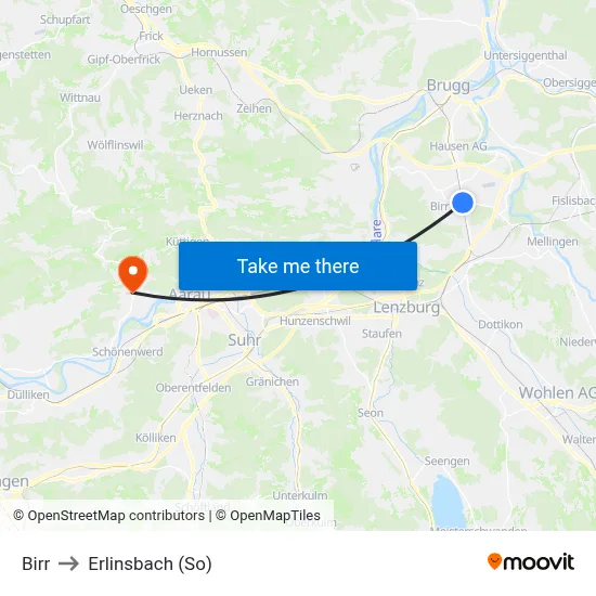 Birr to Erlinsbach (So) map