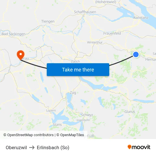 Oberuzwil to Erlinsbach (So) map