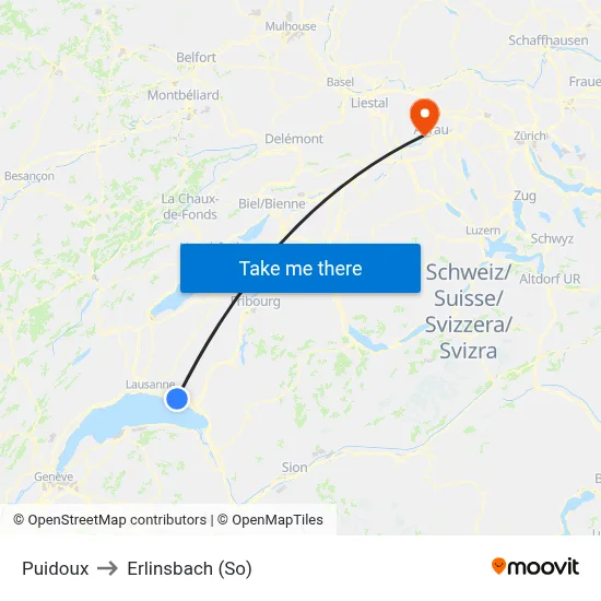 Puidoux to Erlinsbach (So) map