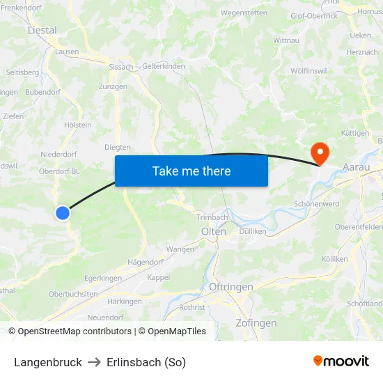Langenbruck to Erlinsbach (So) map