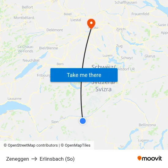 Zeneggen to Erlinsbach (So) map