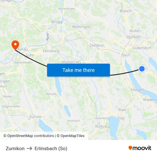 Zumikon to Erlinsbach (So) map