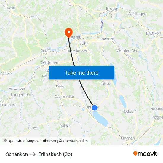 Schenkon to Erlinsbach (So) map